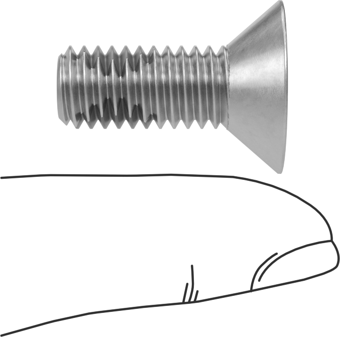 Diş Kilitlemeli Paslanmaz Çelik Altıgen Tahrikli Düz Başlı Vidalar, 3/8"-16 Diş, 1" Uzunluk