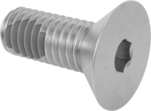 Diş Kilitlemeli Paslanmaz Çelik Altıgen Tahrikli Düz Başlı Vidalar, 3/8"-16 Diş, 1" Uzunluk