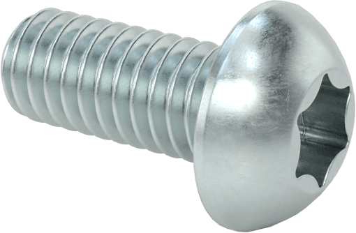Çinko Kaplı Çelik Düğme Başlı Torx Vidaları, Sınıf 8.8, M2,5 x 0,45 mm Diş, 6 mm Uzunluk