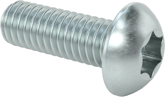 Çinko Kaplı Çelik Düğme Başlı Torx Vidaları, Sınıf 8.8, M4 x 0,7 mm Diş, 12 mm Uzunluk