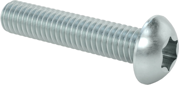 Çinko Kaplı Çelik Düğme Başlı Torx Vidaları, Sınıf 8.8, M4 x 0,7 mm Diş, 20 mm Uzunluk