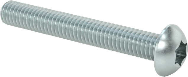 Çinko Kaplı Çelik Düğme Başlı Torx Vidaları, Sınıf 8.8, M4 x 0,7 mm Diş, 30 mm Uzunluk