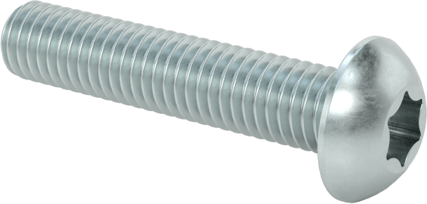 Çinko Kaplı Çelik Düğme Başlı Torx Vidaları, Sınıf 8.8, M5 x 0,8 mm Diş, 25 mm Uzunluk