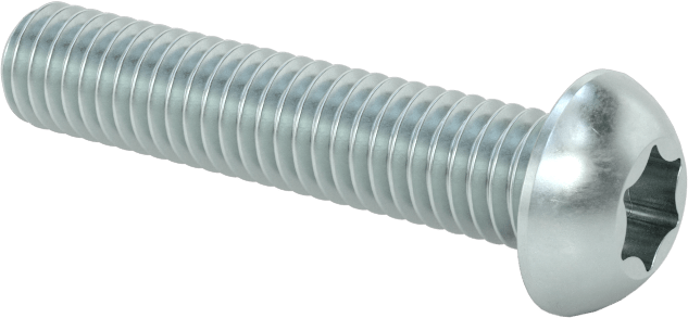 Çinko Kaplı Çelik Düğme Başlı Torx Vidaları, Sınıf 8.8, M6 x 1 mm Diş, 30 mm Uzunluk