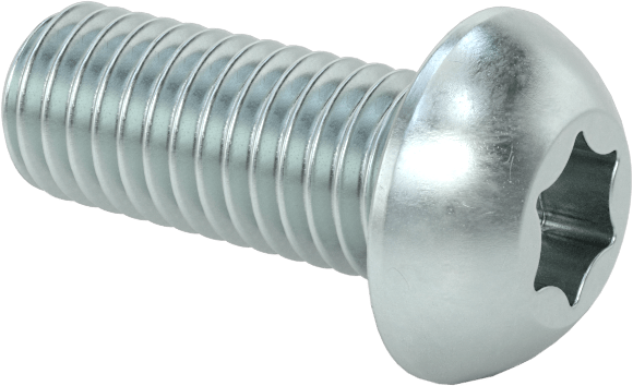 Çinko Kaplı Çelik Düğme Başlı Torx Vidaları, Sınıf 8.8, M8 x 1,25 mm Diş, 20 mm Uzunluk