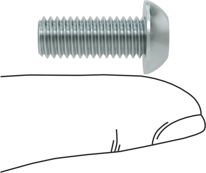 Çinko Kaplı Çelik Düğme Başlı Torx Vidaları, Sınıf 8.8, M8 x 1,25 mm Diş, 20 mm Uzunluk