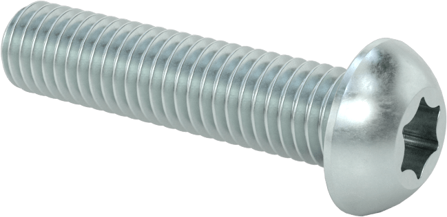 Çinko Kaplı Çelik Düğme Başlı Torx Vidaları, Sınıf 8.8, M8 x 1,25 mm Diş, 35 mm Uzunluk