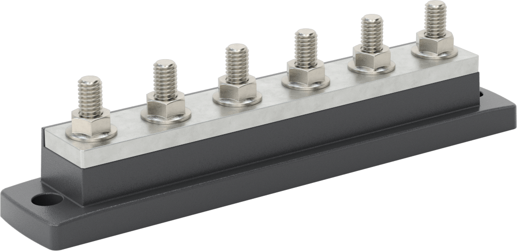 Zorlu Ortam Yüksek Akım Dağıtım Çubuğu, Saplama Terminalleri ile, 250A @ 300V AC ve 48V DC, 7-3/4" Uzunluk