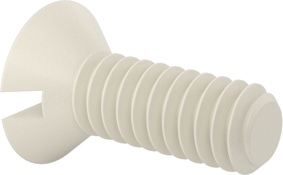 Naylon Oluklu Düz Başlı Vidalar, 82 Derece Havşa Açısı, 2-56 Diş Boyutu, 1/4" Uzunluk
