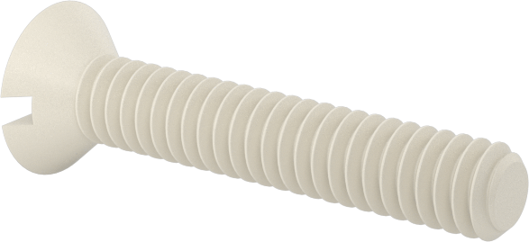 Naylon Oluklu Düz Başlı Vidalar, 100 Derece Havşa Açısı, 2-56 Diş Boyutu, 1/2" Uzunluk