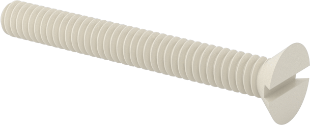 Naylon Oluklu Düz Başlı Vidalar, 100 Derece Havşa Açısı, 2-56 Diş Boyutu, 3/4" Uzunluk