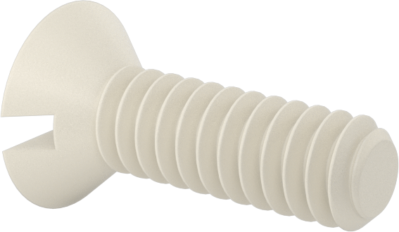 Naylon Oluklu Düz Başlı Vidalar, 82 Derece Havşa Açısı, 4-40 Diş Boyutu, 3/8" Uzunluk