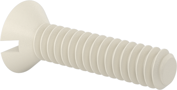 Naylon Oluklu Düz Başlı Vidalar, 82 Derece Havşa Açısı, 4-40 Diş Boyutu, 1/2" Uzunluk