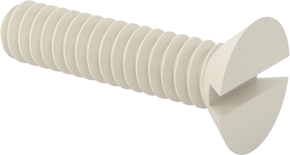 Naylon Oluklu Düz Başlı Vidalar, 82 Derece Havşa Açısı, 4-40 Diş Boyutu, 1/2" Uzunluk