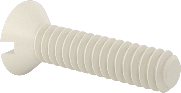 Naylon Oluklu Düz Başlı Vidalar, 100 Derece Havşa Açısı, 4-40 Diş Boyutu, 1/2" Uzunluk