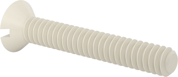 Naylon Oluklu Düz Başlı Vidalar, 100 Derece Havşa Açısı, 4-40 Diş Boyutu, 3/4" Uzunluk