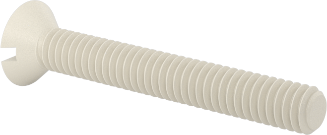 Naylon Oluklu Düz Başlı Vidalar, 100 Derece Havşa Açısı, 8-32 Diş Boyutu, 1-1/4" Uzunluk