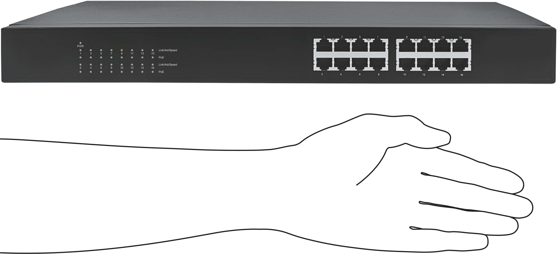 Raf Montajlı Ethernet Anahtarı, Ethernet Üzerinden Güç ile, 16 Soket