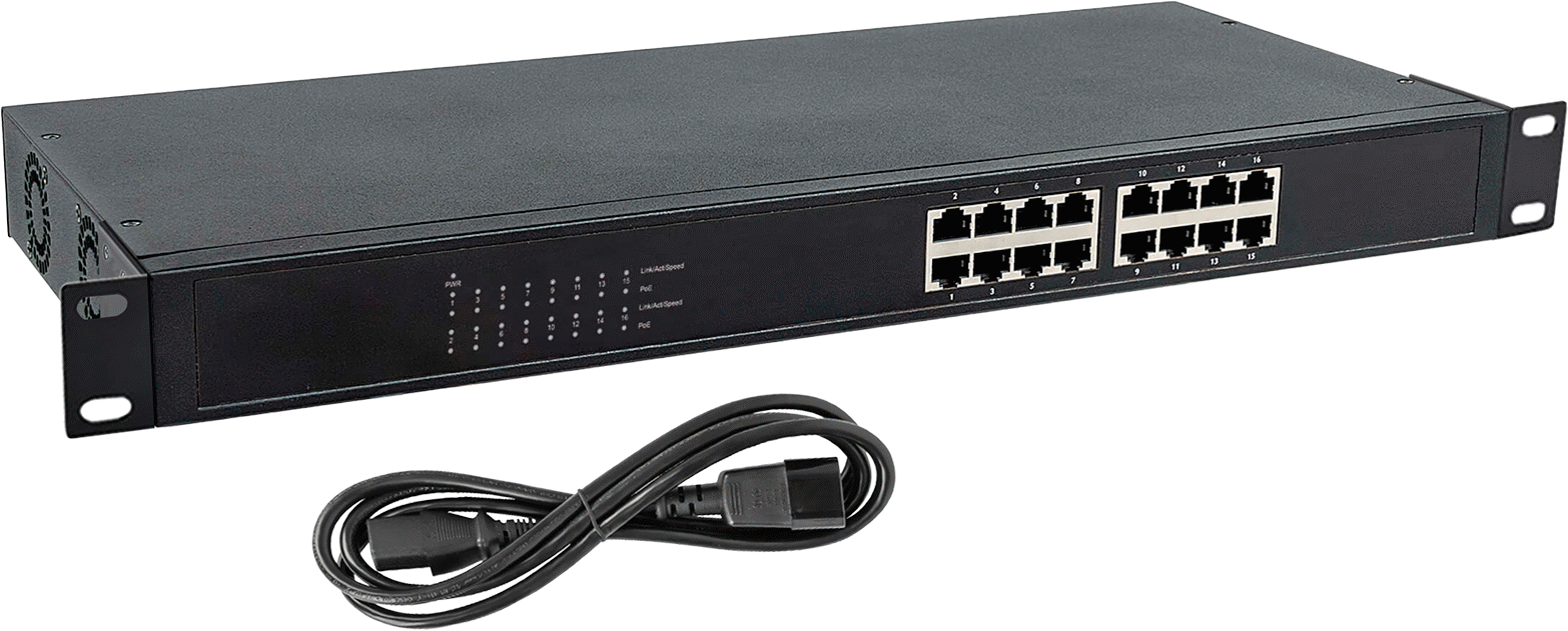 Raf Montajlı Ethernet Anahtarı, Ethernet Üzerinden Güç ile, 16 Soket