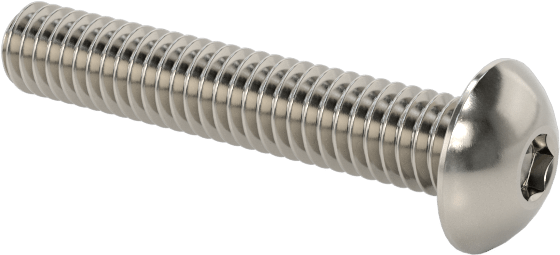 18-8 Paslanmaz Çelik Düğme Başlı Altıgen Soketli Vida, 2-64 Diş Boyutu, 1/2" Uzunluk