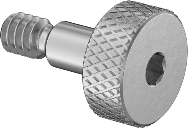 Başparmak Tutamaklı 18-8 Paslanmaz Çelik Hassas Omuzlu Vida, 1/8" Omuz Çapı, 3/16" Omuz Uzunluğu, 4-40 Diş