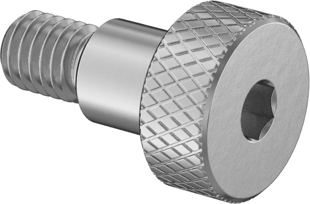 Başparmak Tutamaklı 18-8 Paslanmaz Çelik Hassas Omuzlu Vida, 1/4" Omuz Çapı, 1/4" Omuz Uzunluğu, 10-32 Diş