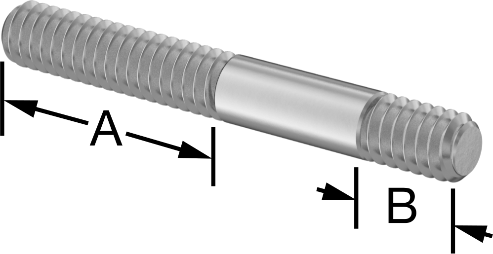 18-8 Paslanmaz Çelik Her İki Ucu Dişli Montaj Saplaması, 1/4"-20 Diş Boyutu, 1“ ve 3/8” Diş Uzunlukları, 2" Uzunluk
