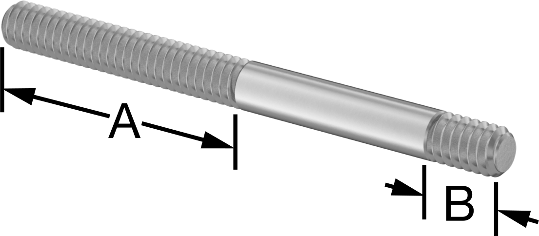 18-8 Paslanmaz Çelik Her İki Ucu Dişli Montaj Saplaması, 1/4"-20 Diş Boyutu, 1-1/2“ ve 3/8” Diş Uzunlukları, 3" Uzunluk