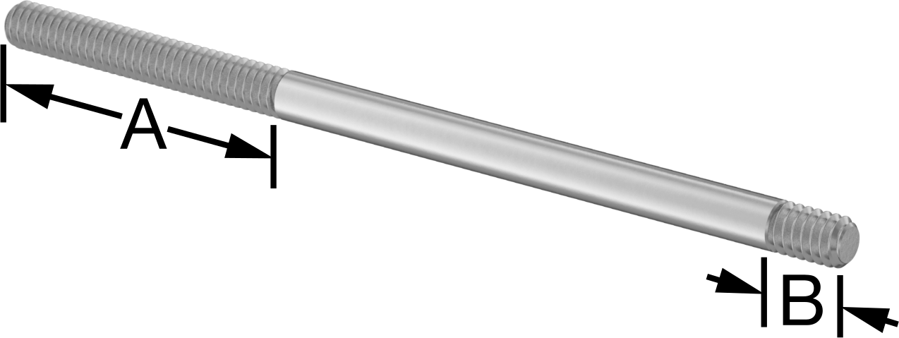 18-8 Paslanmaz Çelik Her İki Ucu Dişli Montaj Saplaması, 1/4"-20 Diş Boyutu, 1-3/4“ ve 3/8” Diş Uzunlukları, 5 inç Uzunluk