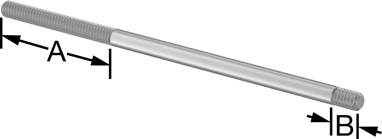 18-8 Paslanmaz Çelik Her İki Ucu Dişli Montaj Saplaması, 1/4"-20 Diş Boyutu, 2“ ve 3/8” Diş Uzunlukları, 6 inç Uzunluk