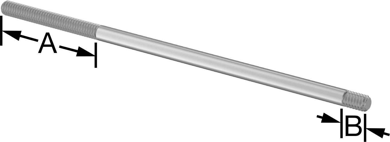 18-8 Paslanmaz Çelik Her İki Ucu Dişli Montaj Saplaması, 1/4"-20 Diş Boyutu, 2“ ve 3/8” Diş Uzunlukları, 7" Uzunluk
