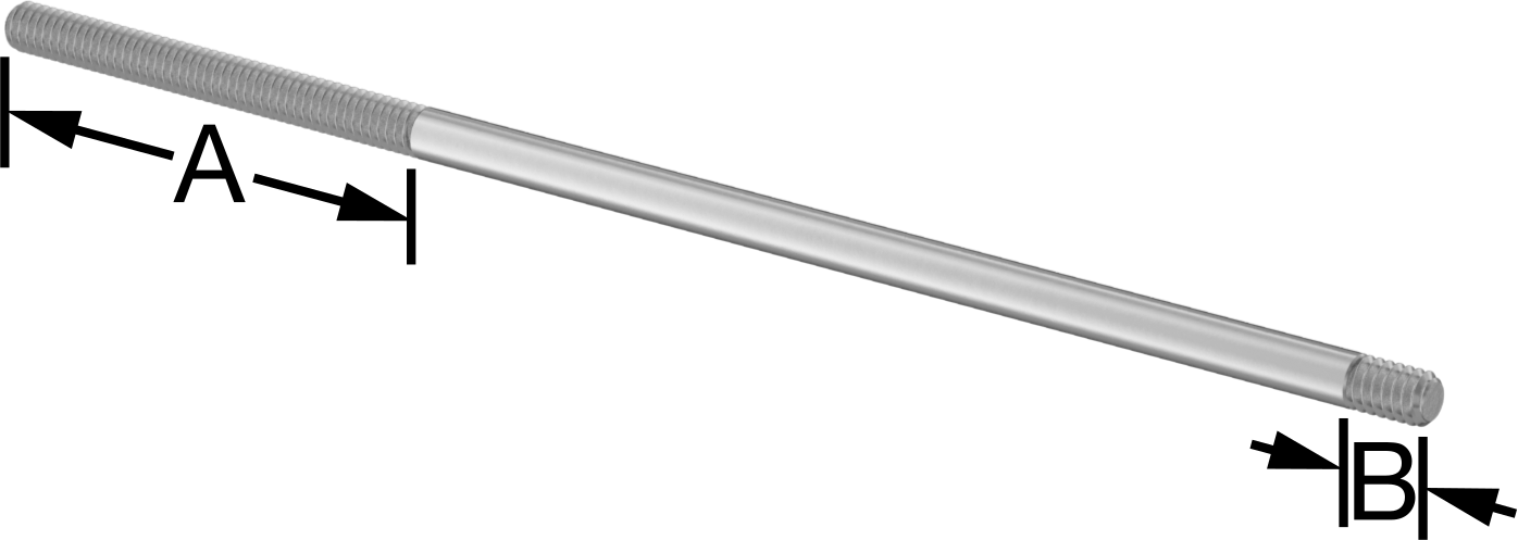 18-8 Paslanmaz Çelik Her İki Ucu Dişli Montaj Saplaması, 1/4"-20 Diş Boyutu, 2-1/2“ ve 3/8” Diş Uzunlukları, 8" Uzunluk