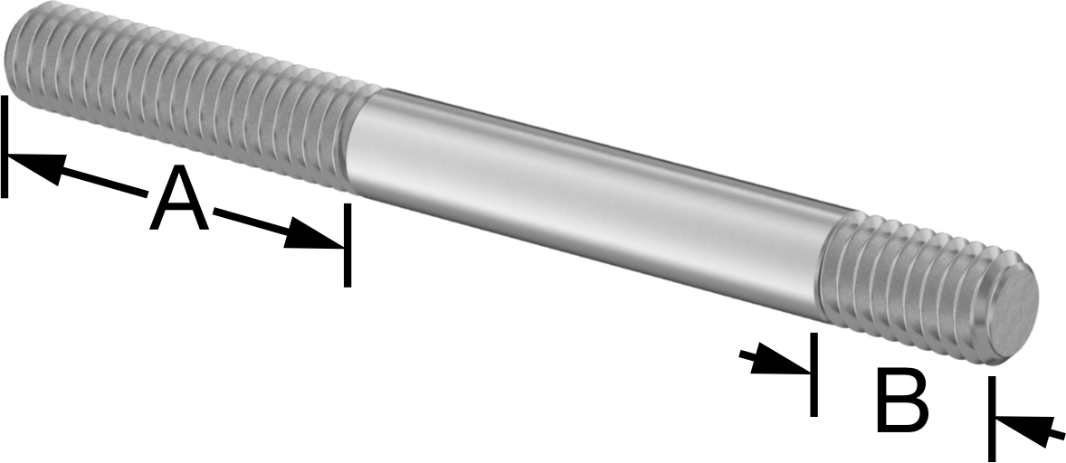 18-8 Paslanmaz Çelik Her İki Ucu Dişli Montaj Saplaması, 3/8"-16 Diş Boyutu, 1-1/2“ ve 5/8” Diş Uzunlukları, 4" Uzunluk