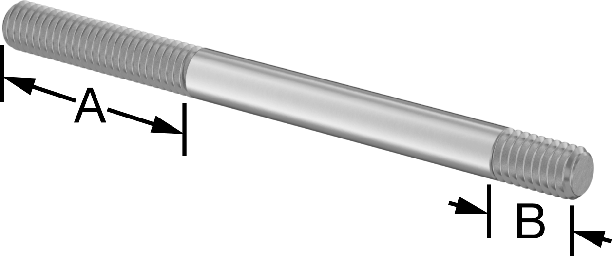 18-8 Paslanmaz Çelik Her İki Ucu Dişli Montaj Saplaması, 3/8"-16 Diş Boyutu, 1-3/4“ ve 5/8” Diş Uzunlukları, 5 inç Uzunluk