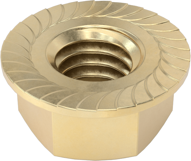 Pirinç Tırtıklı Flanş Somunları, 3/8"-16 Diş Boyutu