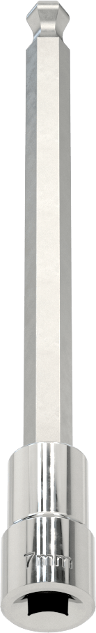 Uzun Uçlu Top Uçlu Altıgen Uçlu Soket, 1/4" Kare Tahrik Boyutu, 7 mm Tahrik Boyutu, 5-1/8" Toplam Uzunluk