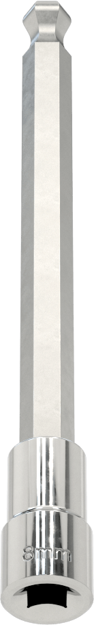 Uzun Uçlu Top Uçlu Altıgen Uçlu Soket, 1/4" Kare Tahrik Boyutu, 8 mm Tahrik Boyutu, 5-1/8" Toplam Uzunluk