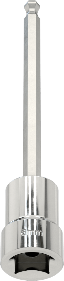 Uzun Uçlu Top Uçlu Altıgen Uçlu Soket, 1/2" Kare Tahrik Boyutu, 6 mm Tahrik Boyutu, 5-1/8" Toplam Uzunluk