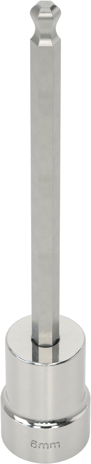 Uzun Uçlu Top Uçlu Altıgen Uçlu Soket, 1/2" Kare Tahrik Boyutu, 6 mm Tahrik Boyutu, 5-1/8" Toplam Uzunluk