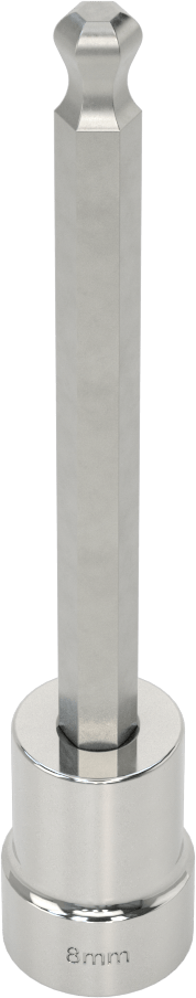 Uzun Uçlu Top Uçlu Altıgen Uçlu Soket, 1/2" Kare Tahrik Boyutu, 8 mm Tahrik Boyutu, 5-1/8" Toplam Uzunluk