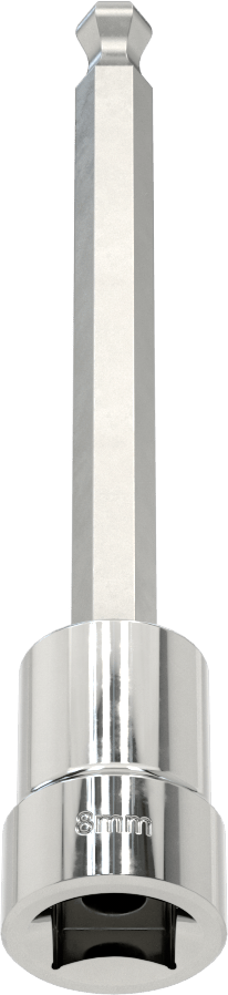 Uzun Uçlu Top Uçlu Altıgen Uçlu Soket, 1/2" Kare Tahrik Boyutu, 8 mm Tahrik Boyutu, 5-1/8" Toplam Uzunluk