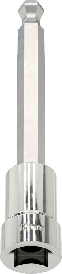 Uzun Uçlu Top Uçlu Altıgen Uçlu Soket, 1/2" Kare Tahrik Boyutu, 10 mm Tahrik Boyutu, 5-1/8" Toplam Uzunluk