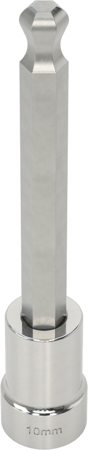 Uzun Uçlu Top Uçlu Altıgen Uçlu Soket, 1/2" Kare Tahrik Boyutu, 10 mm Tahrik Boyutu, 5-1/8" Toplam Uzunluk