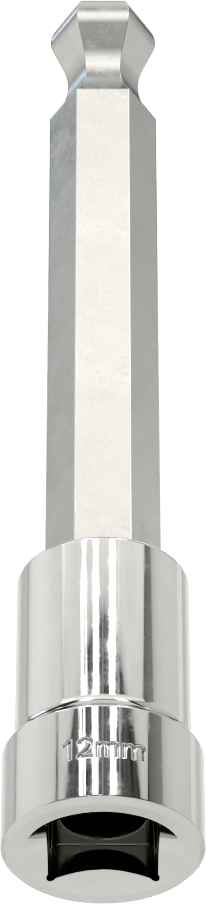Uzun Uçlu Top Uçlu Altıgen Uçlu Soket, 1/2" Kare Tahrik Boyutu, 12 mm Tahrik Boyutu, 5-1/8" Toplam Uzunluk