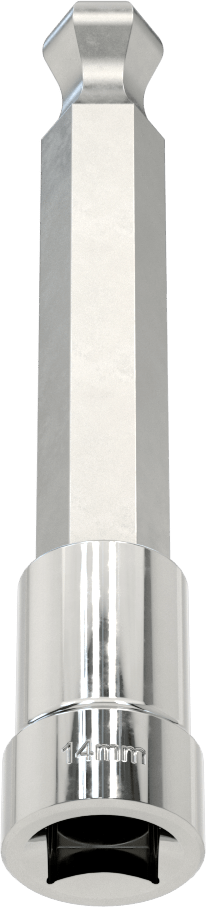 Uzun Uçlu Top Uçlu Altıgen Uçlu Soket, 1/2" Kare Tahrik Boyutu, 14 mm tahrik boyutu, 5-1/8" Toplam Uzunluk
