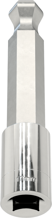 Uzun Uçlu Top Uçlu Altıgen Uçlu Soket, 1/2" Kare Tahrik Boyutu, 17 mm Tahrik Boyutu, 5-1/8" Toplam Uzunluk