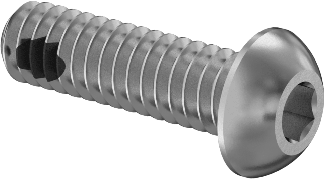 Diş Kilitlemeli Paslanmaz Çelik Düğme Başlı Altıgen Tahrikli Vida, 1/4"-20 Diş Boyutu, 7/8" Uzunluk