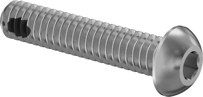 Diş Kilitlemeli Paslanmaz Çelik Düğme Başlı Altıgen Tahrikli Vida, 1/4"-20 Diş Boyutu, 1-1/4" Uzunluk