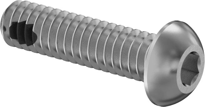 Diş Kilitlemeli Paslanmaz Çelik Düğme Başlı Altıgen Tahrikli Vida, 1/4"-20 Diş Boyutu, 1" Uzunluk