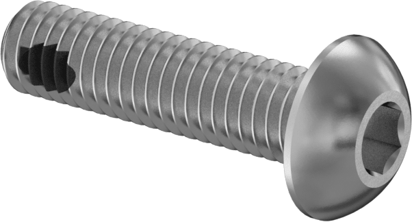 Diş Kilitlemeli Paslanmaz Çelik Düğme Başlı Altıgen Tahrikli Vida, M3 x 0,5 mm Diş Boyutu, 12 mm Uzunluk